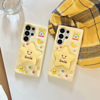 Coque de téléphone en silicone souple 3D jaune crème avec motif étoile mignon et support Grip Tok antichoc pour Samsung Galaxy S24 Ultra S26 Plus