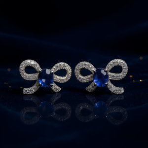 Orecchini in Oro Bianco con Diamanti e Zaffiro Taglio Ovale Naturale Certificato GIA Gioielli Classici da Sposa per Donna - Product Image 2
