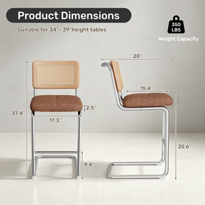 Metal Frame <b>Bar</b> <b>Stool</b> with Hand Woven Rattan Backrest High Resilience Foam Faux <b>Leather</b> Counter Height <b>Stool</b> for Kitchen Island - Product Image 5