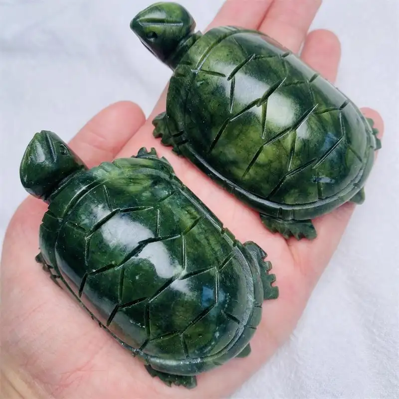 Wholesale Natural Xiuyu Turtle Hand Carved Serpentine Jade Gemstone Crystals Carved Green Jade Tortoise For Gift
