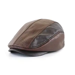 Fashion Custom Wholesale PU Leather Winter Caps For Men w/Adjustable Snapback Hat Flat Bill Peaked Cap