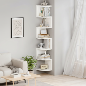 Mensola Angolare Moderna in Legno, Mobile da Soggiorno, Libreria Triangolare a Parete con 7 Ripiani e Pannello Posteriore - Product Image 3