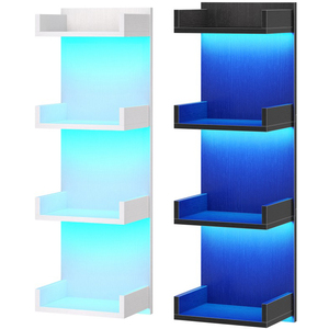 Modern <strong>Floating</strong> Wall <strong>Shelves</strong> with LED Light, White 4 Tier <strong>Floating</strong> <strong>Shelf</strong> Wall Mounted for Storage, <strong>Black</strong> Vertical Display Stand - Product Image 1
