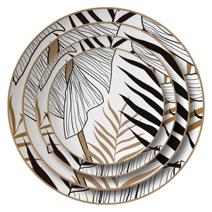 <span class=keywords><strong>Service</strong></span> de table en porcelaine fine avec motif feuilles vertes – Vaisselle en céramique pour la maison – Vente en gros - Product Image 1
