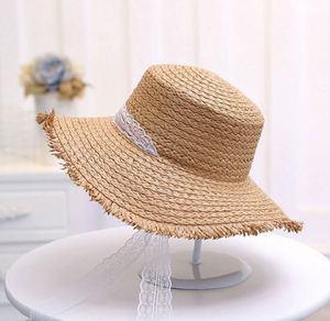 Wholesale Lara Grass <b>Flat</b> Top Large Brim Burlap Straw <b>Hat</b> Lace Breathable Women's Summer Beach Sun <b>Hats</b> - Product Image 5