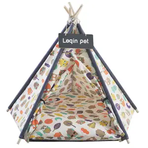 Hot Sell Pet Tipi Tent Opvouwbare Hout Linnen Grot Bed Hond Kat Tipi Huis Indian Tenten