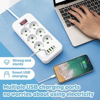 Multiprise industrielle et domestique de qualité européenne avec protection contre les surtensions, câble de 2m/3m/5m, 4 ports USB, 1 port USB Type-C, IP22