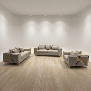 Conjunto de Sofá Seccional de Cuero Genuino Moderno con Detalles Metálicos Dorados, Diseño Contemporáneo para Sala de Estar y Uso en Hoteles - Product Image 3