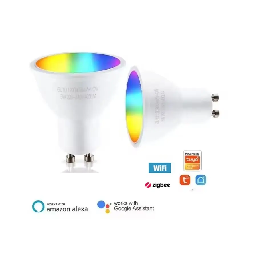 RGB C + W putih 5W lampu kehidupan pintar, lampu kontrol aplikasi Tuya GU10 WIFI lampu LED pintar untuk Alexa Google Home