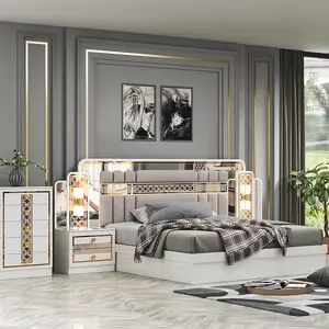 New style luxury furniture bedroom set king size bed with 6 door wardrobe for home bedroom