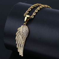 Collar con Colgante de Alas de Ángel, Joyería Hip Hop, Base de Latón, Chapado en Oro, Micro Pavé de Circonia Cúbica, Moderno, para Hombre y Mujer, Venta Caliente de Fábrica