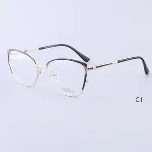 Großhandel New Ashion Cat Eye Brille Frauen Brille Optische Rahmen Verschreibung pflicht ige Metall brille