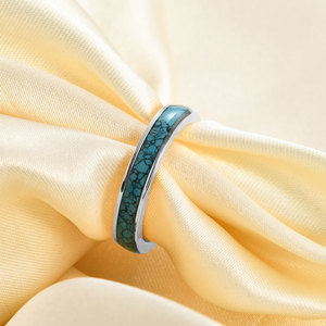 <b>Turquoise</b> Inlay Stainless Steel <b>Ring</b> 4Mm Geometric Design Unisex Fashion Jewelry Gift - Product Image 4