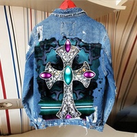 Veste en jean à imprimé dessin animé tendance de haute qualité pour femme, collection automne 2025, manches longues, style vintage, streetwear