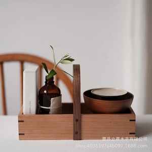 Boîte de rangement en bois avec poignée, panier rectangulaire portable pour cuisine, salle de bain, bureau, organisation d'ustensiles, fruits, baguettes - Product Image 4