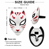 Masque de renard Kitsune en résine japonaise, masque de démon Kabuki pour cosplay d'anime avec sangle réglable pour accessoires de fête d'Halloween, hommes et femmes