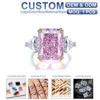 Bague de fiançailles hypoallergénique en argent 925 avec 3 pierres, grande taille, moissanite rose, vente en gros, bijoux fins personnalisés