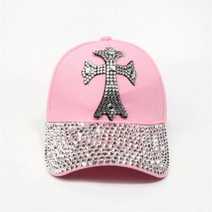 Casquette de baseball ajustable en gros, style mode, avec strass effet diamant et protection solaire, modèle trucker à croix, pour le sport, le denim et le style cowboy - Product Image 2