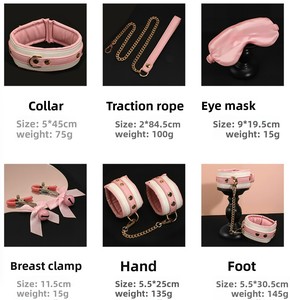 Conjunto de 6 piezas para bondage, esposas para coqueteo y entrenamiento, antifaz, collar para el cuello, para adultos. - Product Image 3