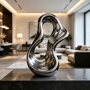 Scultura Astratta Moderna in Acciaio Inossidabile Lucidato di Lusso, Colore Personalizzato, Dimensioni su Misura, Statua Artistica per Giardino e Paesaggio - Product Image 3
