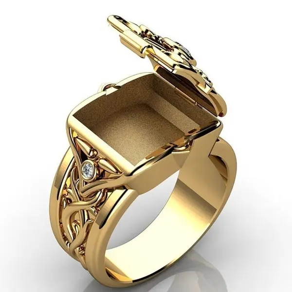Hoge Kwaliteit Nieuwe Glyph Diamant Open Open Ring 18K Vergulde Open Deksel Container Ringen Voor Mannen En Vrouwen
