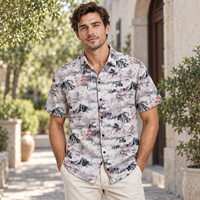 Kemeja Pantai Hawaii Pria Cetak Motif, Bahan Spandex/Polyester Seamless, Bernapas, Cepat Kering, Grosir Musim Panas 180g