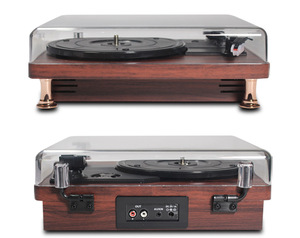 Tourne-disque 3 vitesses <span class=keywords><strong>pas</strong></span> <span class=keywords><strong>cher</strong></span>, qualité supérieure, avec haut-parleur stéréo vintage en bois pour la musique à domicile, fourni par l'usine - Product Image 5