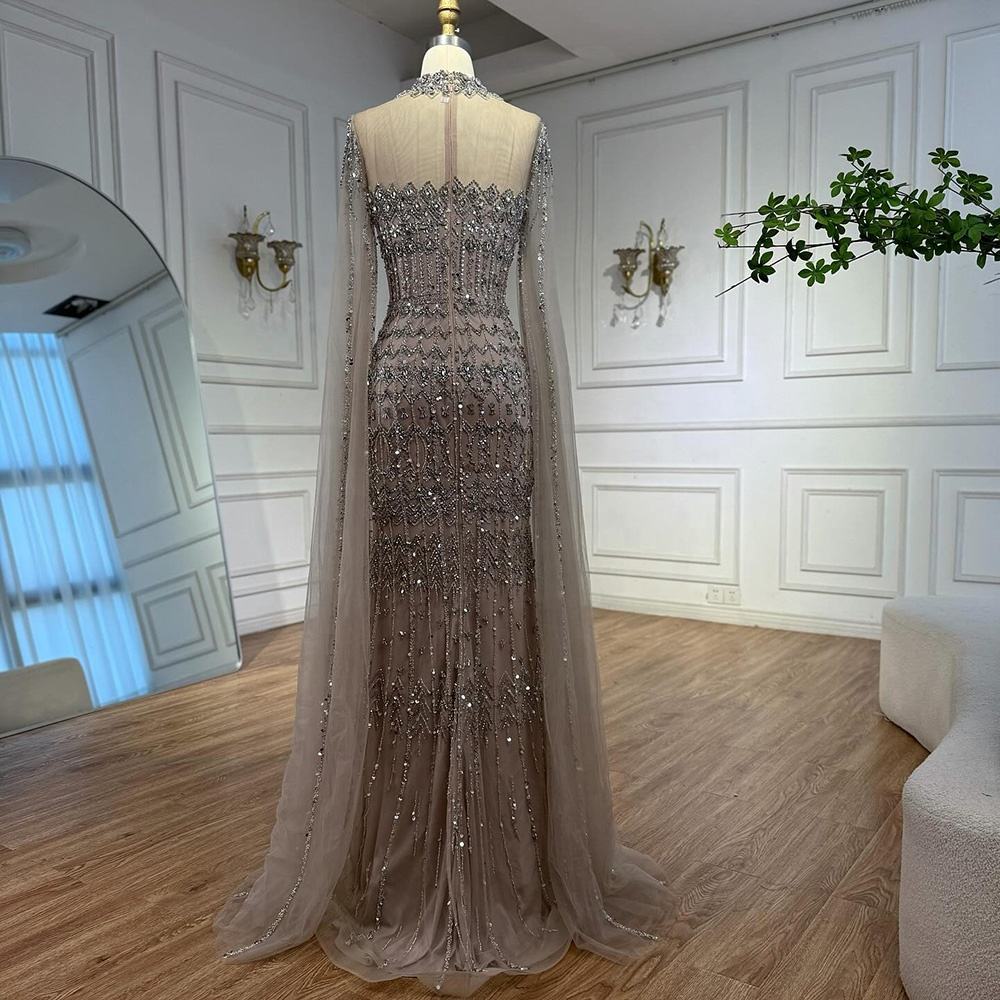 full beaded gown with cape