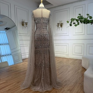 Serene Hill LA72714A Silvery Gray High Neck Beaded Evening <strong>Dress</strong> with Cape Sleeves Arabic Wedding Party Gowns <strong>for</strong> <strong>Women</strong> - Product Image 6