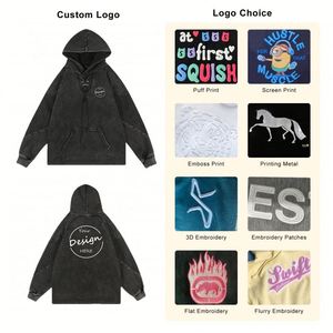 Custom Logo OEM Oversize Washed Solid Winter Hoodie Fashion Streetwear Blank Silk Screen Printing Binding <b>Pullover</b> 370gsm <b>Mens</b> - Product Image 3