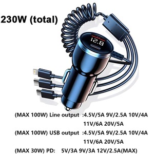 4 Port Car <b>USB</b> Charger <b>Adapter</b> Retractable Cable LED Voltage Display Fast Charge Auto Charging Hub - Product Image 3
