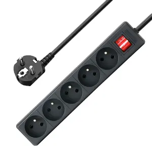 Manufacturer Wholesale French Type 5 Way Outlet With Switch Black Extension Socket Boards