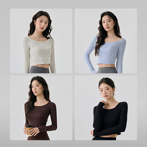 Top Yoga Aderente e Modellante da Donna, Maglia Sportiva a Maniche Lunghe Monocolore per Yoga, Corsa, Palestra, Fitness, Allenamento e Uso Quotidiano - Product Image 4