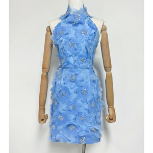 Aelesen elegante con applicazioni impiombate abito da datazione per donna con scollo all'americana senza maniche a vita alta di temperamento Mini moda femminile - Product Image 1