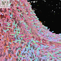 Tissu Nanyee Textile 40mm tricoté chaîne 100% polyester épais, chemin de table de mariage rose pâle, brodé en cône avec sequins et bande
