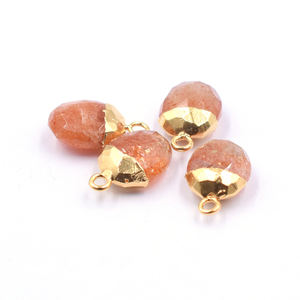 Sun Stone 12 To 14 MM With <b>Bail</b> Oval Shape Gold Plated <b>Pendant</b> For Jewellery Making - Product Image 4
