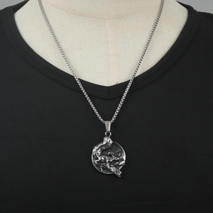 Collar con colgante de ardilla de acero inoxidable, 24 mm, diseño de animales, joyería de moda para hombre, cadena plateada de 3,0x60 cm - Product Image 4