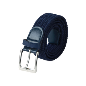 Cintura in pelle elastica intrecciata blu scuro 3,5 cm, taglie 105/110/120 per uomo, abbigliamento casual - Product Image 1