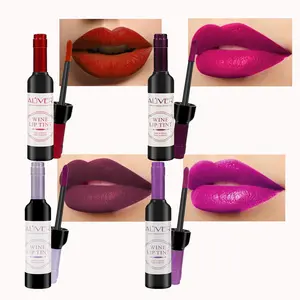 Warna bibir Halloween, set riasan tahan lama, tahan noda, botol anggur merah ungu Matte lipstik cair