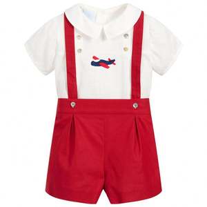 2021 été espagnol enfant en bas âge bébé garçon vêtements ensembles chemises rouges avec short rayé enfants enfants vêtements en gros 08AS105375 - Product Image 3