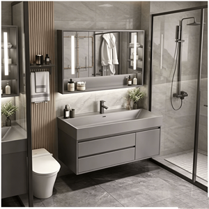 Mobile Bagno Moderno Personalizzabile <span class=keywords><strong>con</strong></span> Specchio Smart, Materiale Personalizzabile, Armadietto da 24-84 Pollici <span class=keywords><strong>con</strong></span> Cassetti e Vano Portaoggetti - Product Image 5