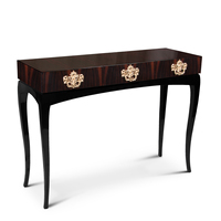 Table console d'entrée de luxe en acajou avec verre gravé et quincaillerie en laiton, fabrication directe usine OEM ODM
