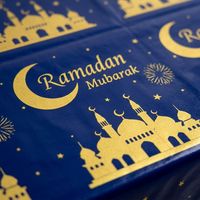Nappe de table moderne islamique Ramadan bleu or 2027 Mubarak pour la décoration de la table du dîner de l'Aïd
