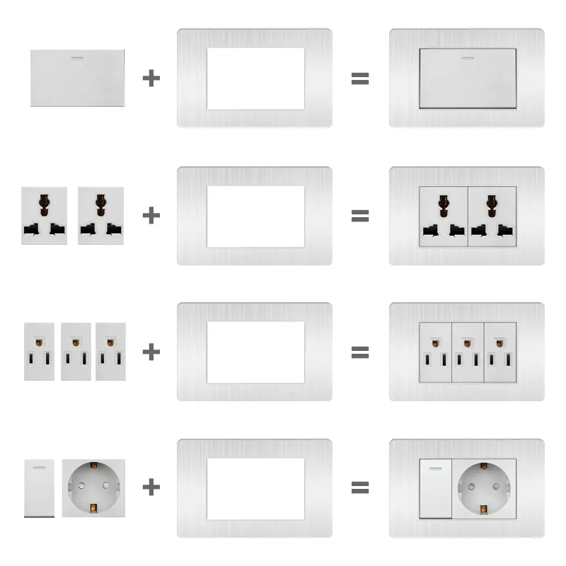 כפתור כסף 118 סגנונות 220-250V אוניברסלי רב תכליתי חשמלי כפול שקע מתג קיר וספקי שקעים