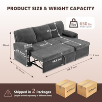Sofá Cama con Cama Extraíble, Sofá Seccional en Forma de L con Espacio de Almacenamiento, Sofá Cama Convertible para Sala de Estar
