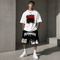 Ensemble streetwear en coton lourd RAMAX, t-shirt graphique et short, style Y2K grunge, pour hommes, vente en gros personnalisée, fournisseur vérifié