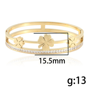 <b>Flower</b> Titanium Steel <b>Bracelet</b> Women's Stainless Steel Bangle Everyday Wear Channel Setting 13020 - Product Image 3