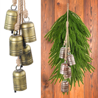 Guirlande de clochettes métalliques vintage avec corde en chanvre et jute pour la décoration de Noël, du sapin, de la couronne, de la porte, du mur et de la maison