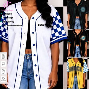 Chaqueta de Béisbol Loveda con Bloques de Color Personalizados, Chaqueta Cardigan de <span class=keywords><strong>Manga</strong></span> Corta con Estampado a Cuadros - Product Image 1