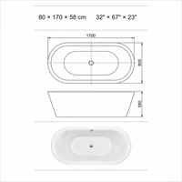 Bañera Ovalada de Fondo Plano en Blanco y Negro de 170 cm con Drenaje Central, Bañera de Hidromasaje al por Mayor para Baños de Boutique